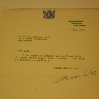 Sir Robert Muldoon, Sir Robert Muldoon letter