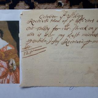 Receipt in hand of Elizabeth Hamilton, Countess of Gramont 1699