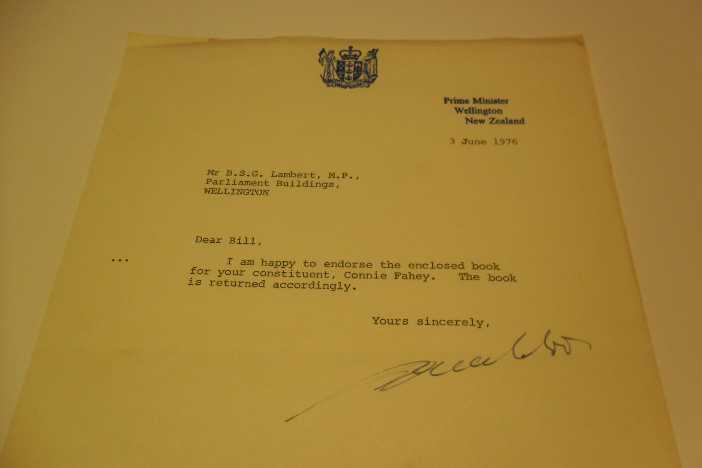 Sir Robert Muldoon, Sir Robert Muldoon letter