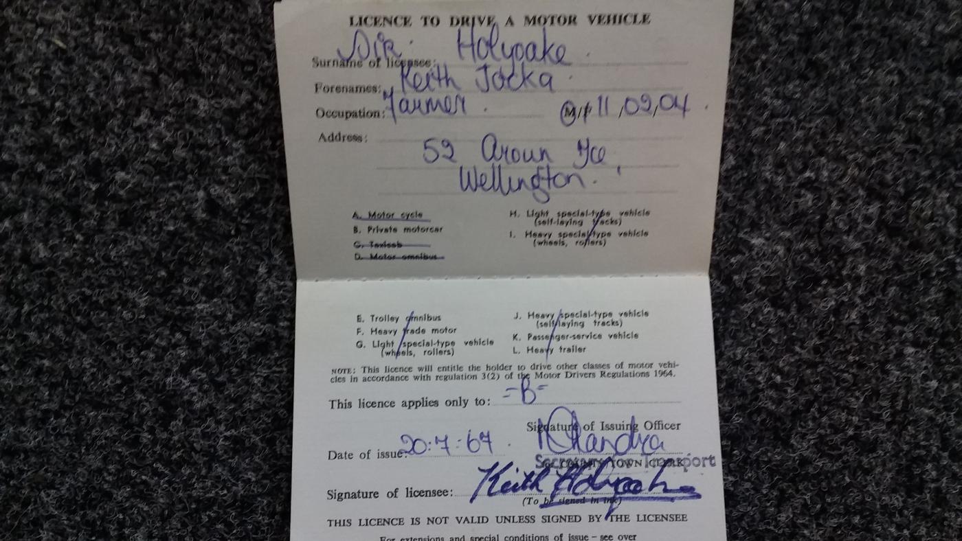 Holyoake's Drivers Licence from 1967