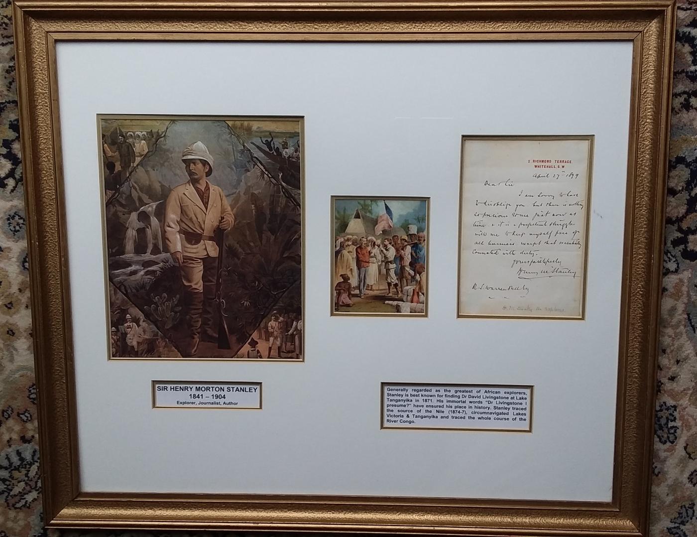 Framed letter in the hand of Sir Henry Morton Stanley