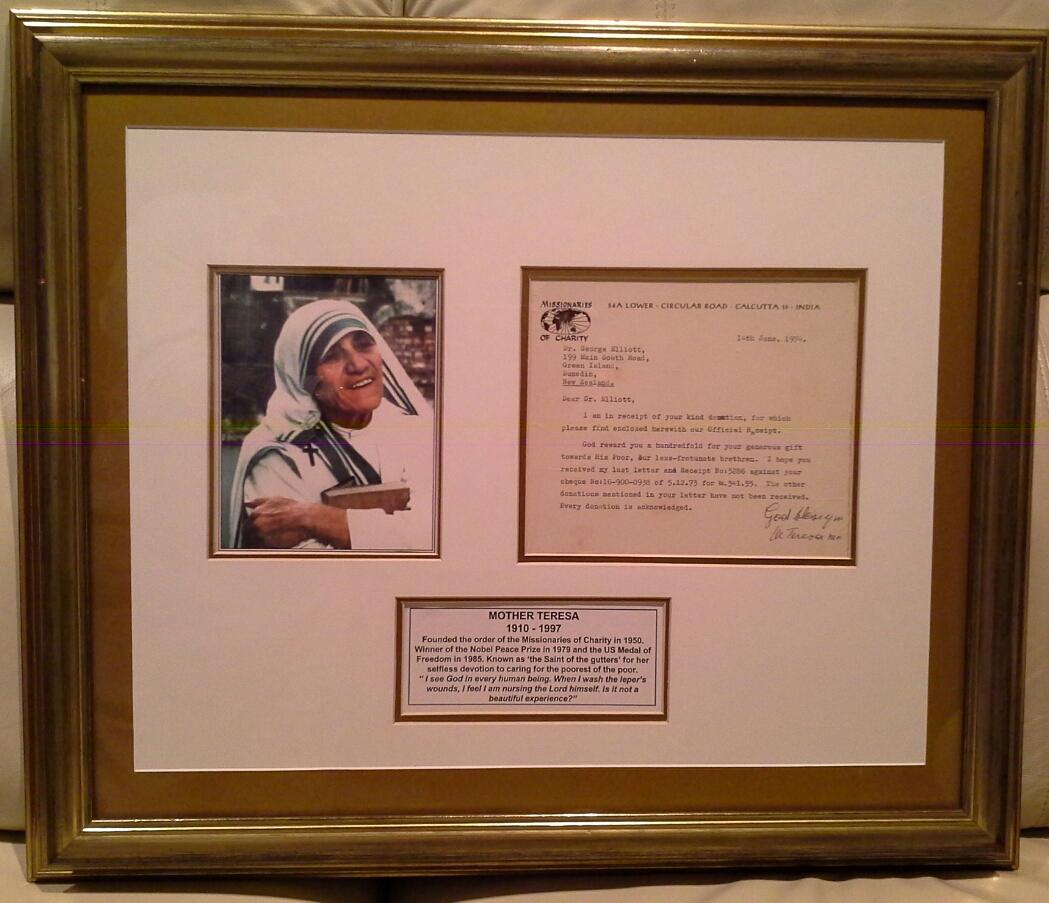 Letter signed by St Teresa of Calcutta (Mother Teresa)