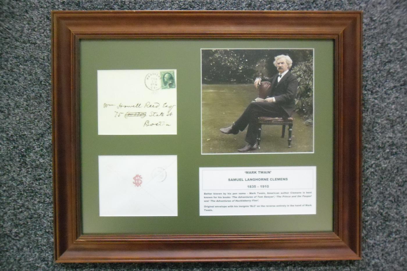 Framed envelope entirely in the hand of Samuel L Clemens -'Mark Twain'