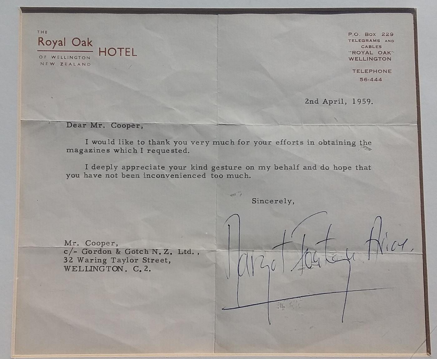 Dame Margot Fonteyn typed letter signed and framed