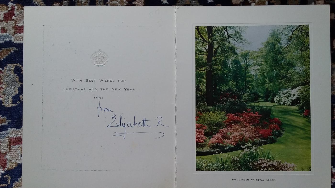 Authentically signed Xmas Card from the Queen Mother dated 1961